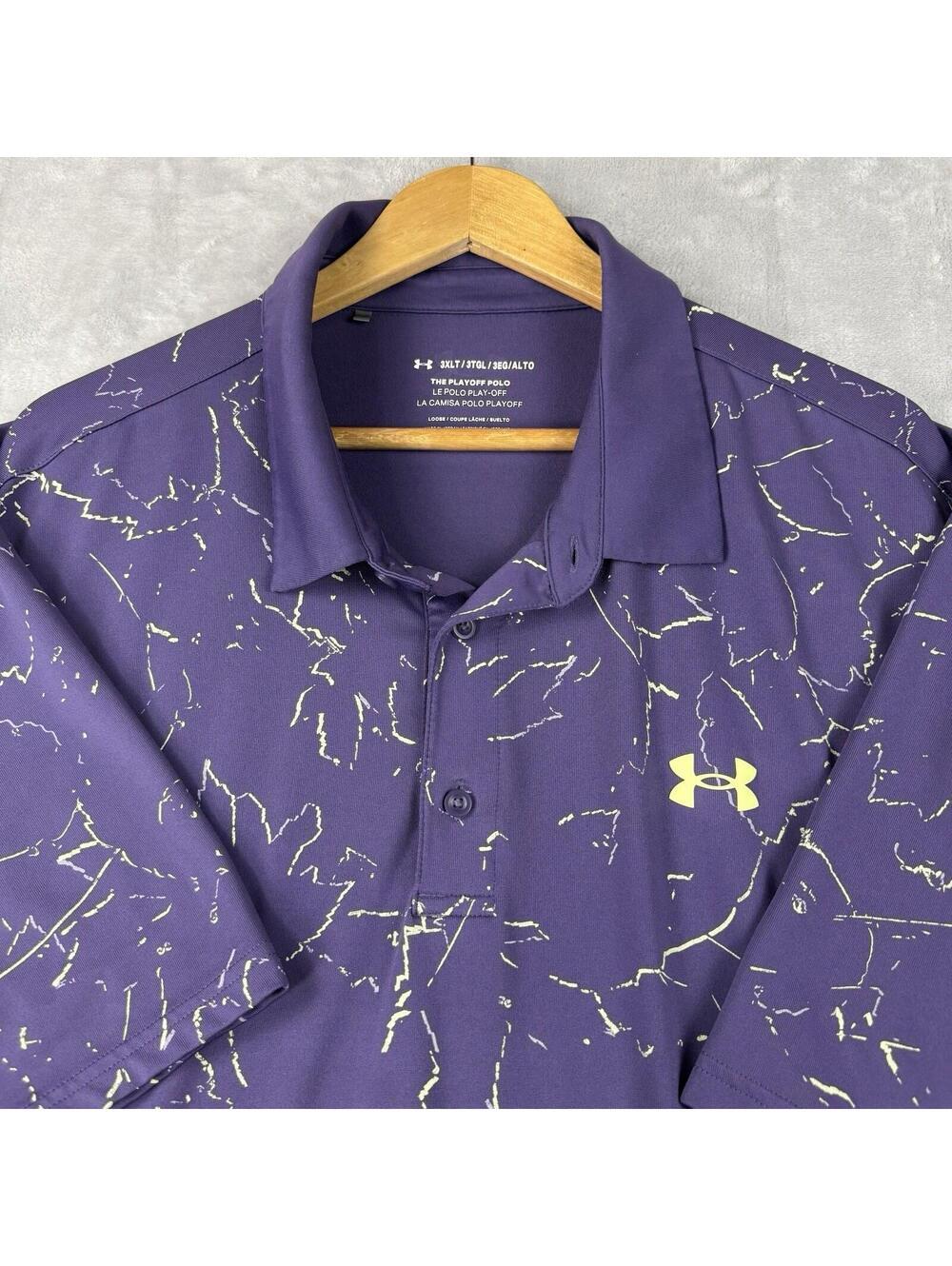 Under Armour Playoff Polo Purple Floral Golf Shirt Men 3XLT Big Tall Golf Preppy